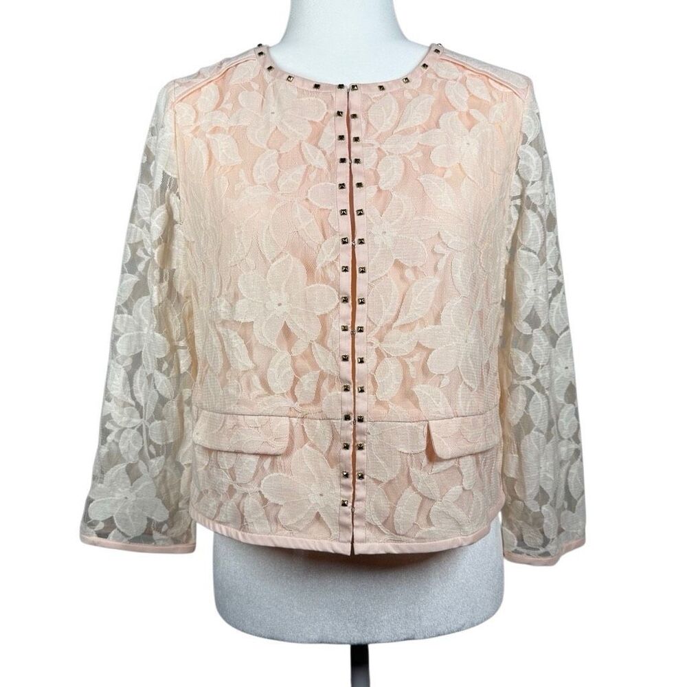 Mademoiselle Pink Floral Long Sleeve Blazer Jacket Size 10 Lined Studded